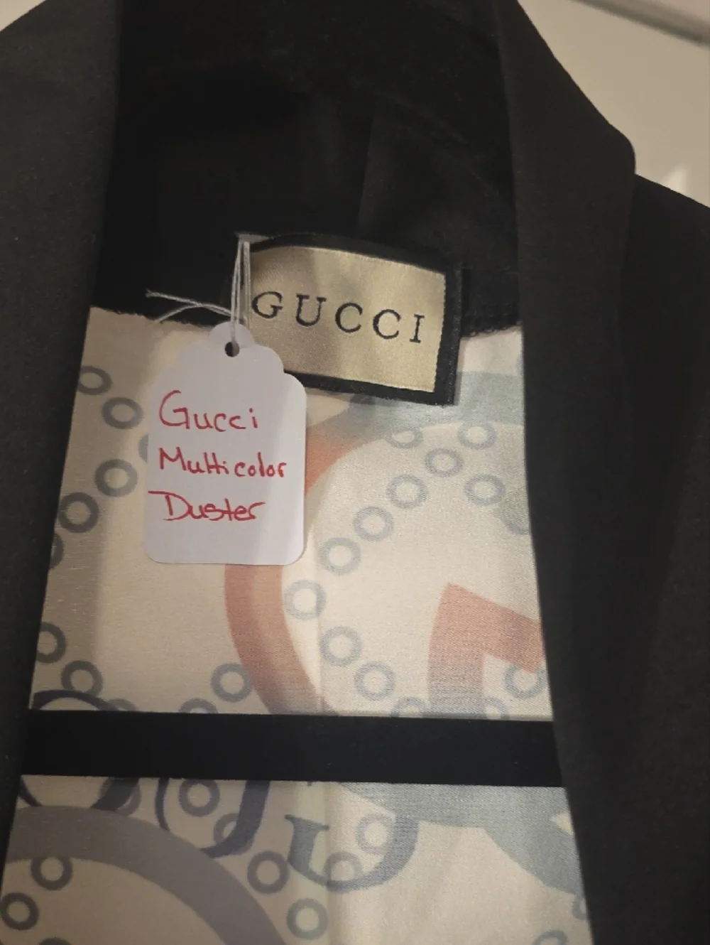 Gucci Cream, Navy & Green And Black Logo Robe/ Duster/coverup, Orange Accents - Picture 2 of 7